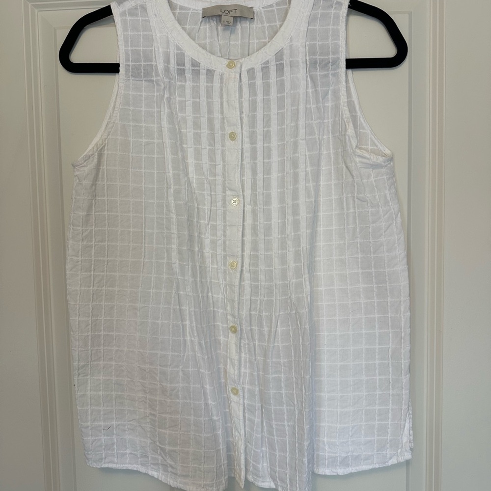 LOFT Textured White Button-Down Pin-tucked Blouse